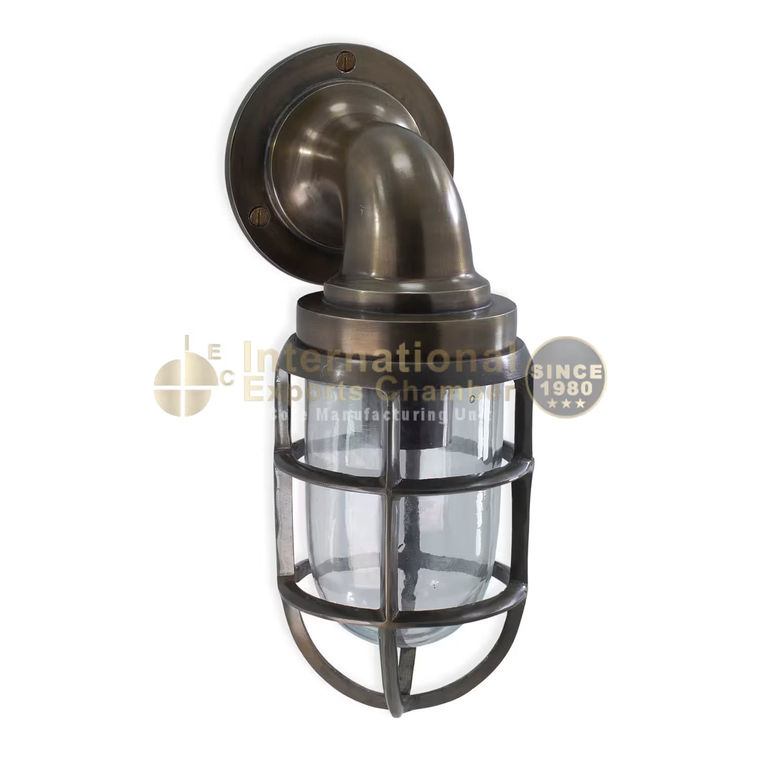 Aluminium Caged Bulkhead H29.6cm/11.6" Wall Light - Antique Brass Finish - Industrial Marine Porch & Passage Vintage Outdoor/Indoor Wall Sconce/Lamp