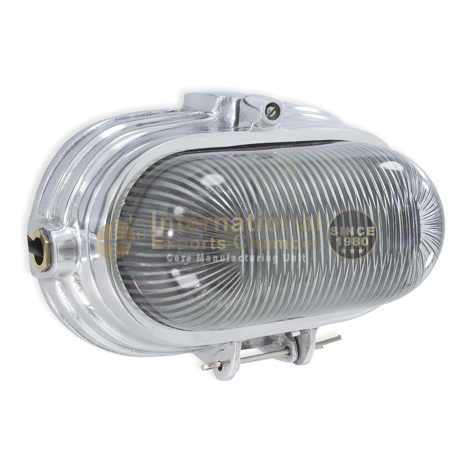 Solid Aluminium Oval L27cm/10.6" Wall Light - Mirror Polished - Vintage Bulkhead Wall Mount - Ribbed Prismatic Glass Nautical Marine Sconce - Industrial Outdoor/Indoor Lamp