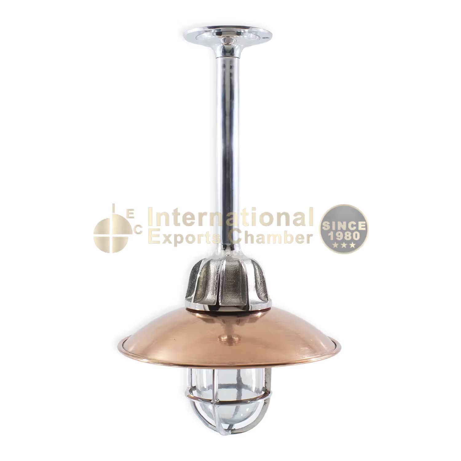 Solid Aluminium Nautical D27.5cm/10.8" Ceiling Light - Mirror Polished & Copper Plated - Semi-Flush Stem Mount Petticoat/Shade Sconce - Caged Marine Industrial Ceiling Lamp